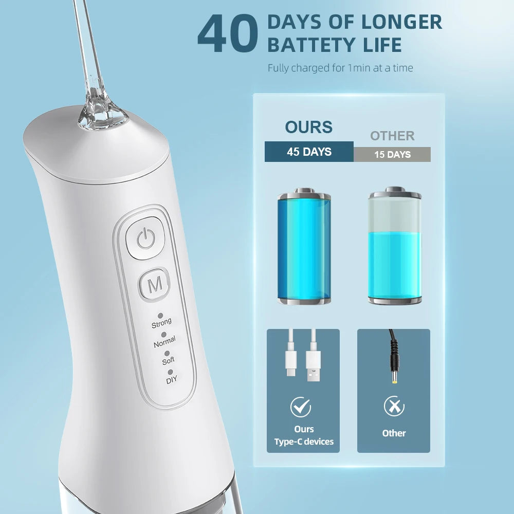 USB charging portable water flosser with four modes, 300ML water tank waterproof oral cleaner