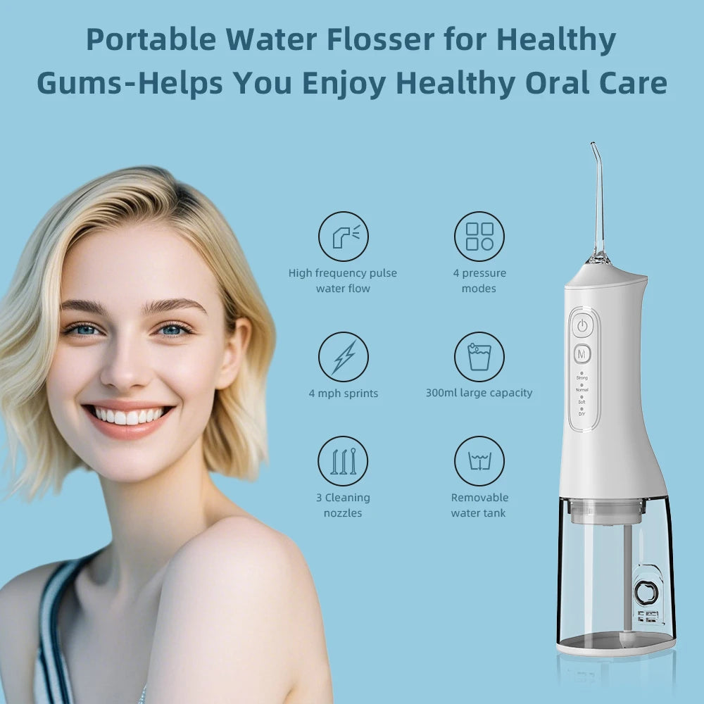USB charging portable water flosser with four modes, 300ML water tank waterproof oral cleaner