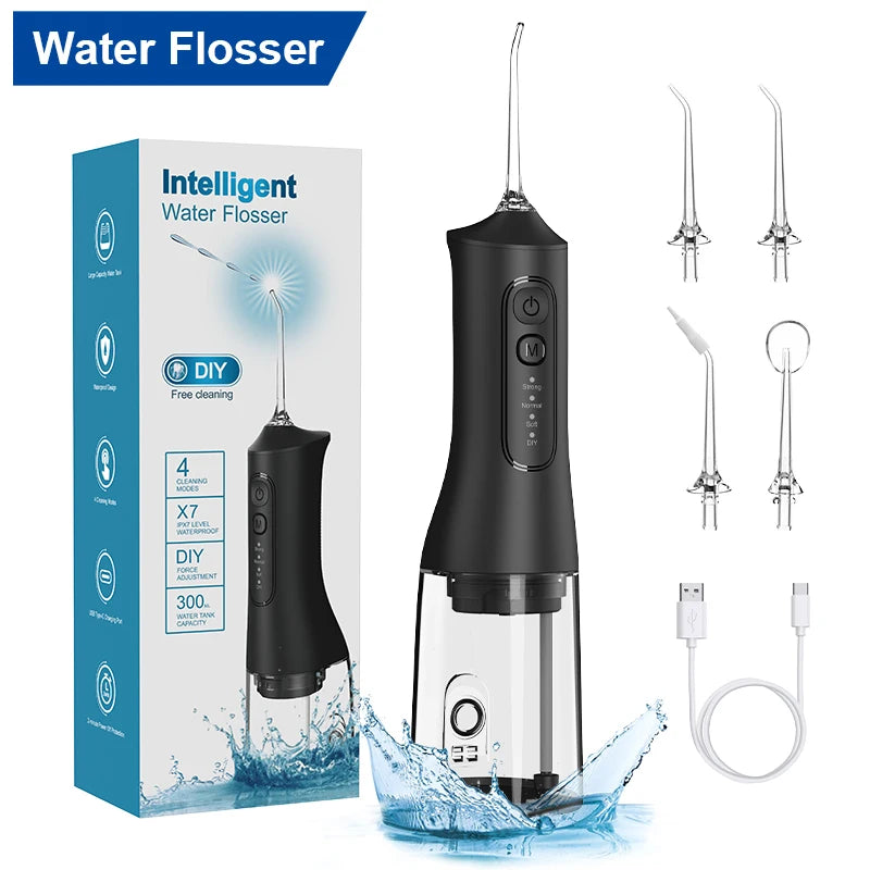 USB charging portable water flosser with four modes, 300ML water tank waterproof oral cleaner