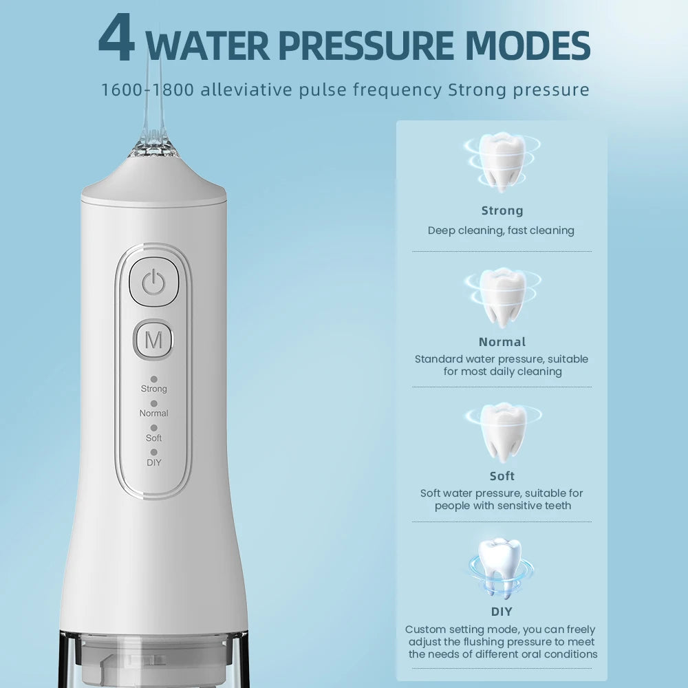 USB charging portable water flosser with four modes, 300ML water tank waterproof oral cleaner