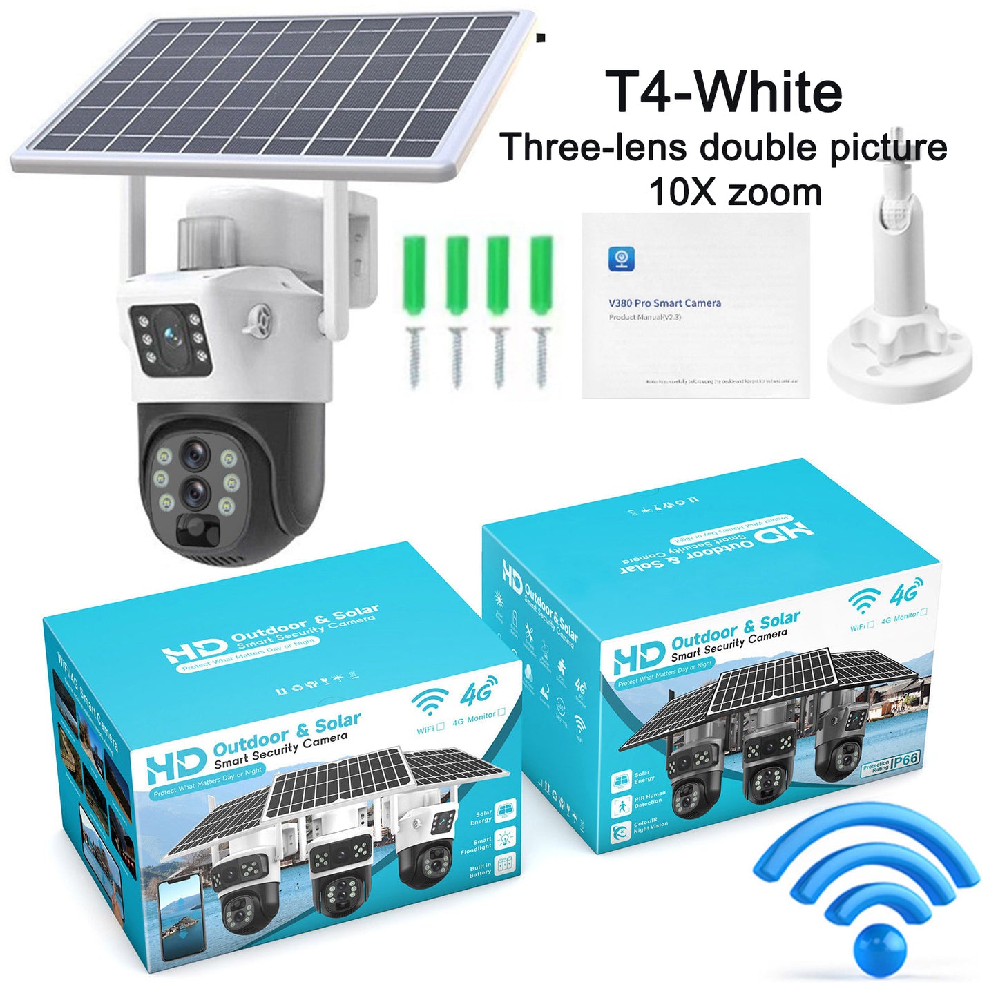 Solar camera WIFI dual-screen gunball 10x zoom low-power battery wireless monitor