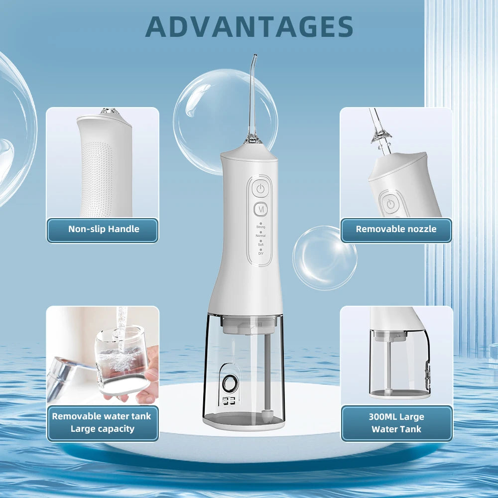 USB charging portable water flosser with four modes, 300ML water tank waterproof oral cleaner
