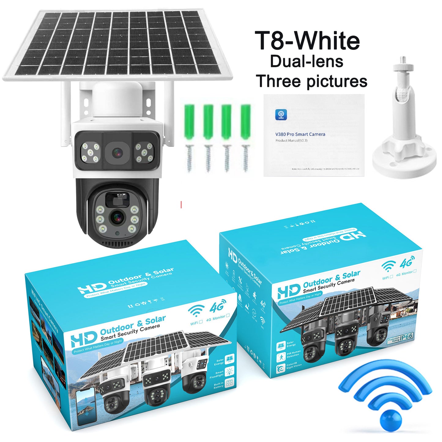 Solar camera WIFI dual-screen gunball 10x zoom low-power battery wireless monitor
