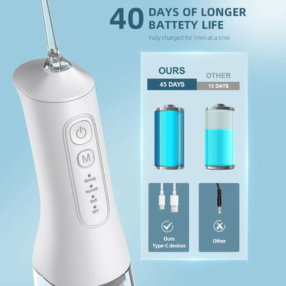 USB charging portable water flosser with four modes, 300ML water tank waterproof oral cleaner