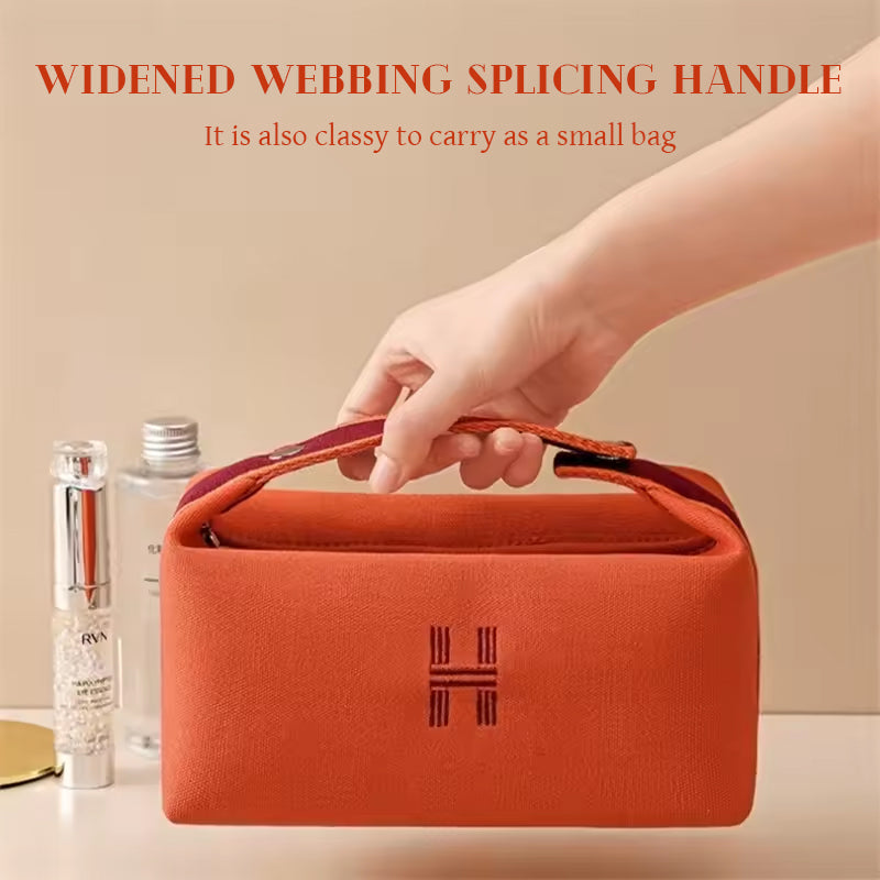 Portable premium canvas makeup bag, large capacity, washable, stylish storage for women